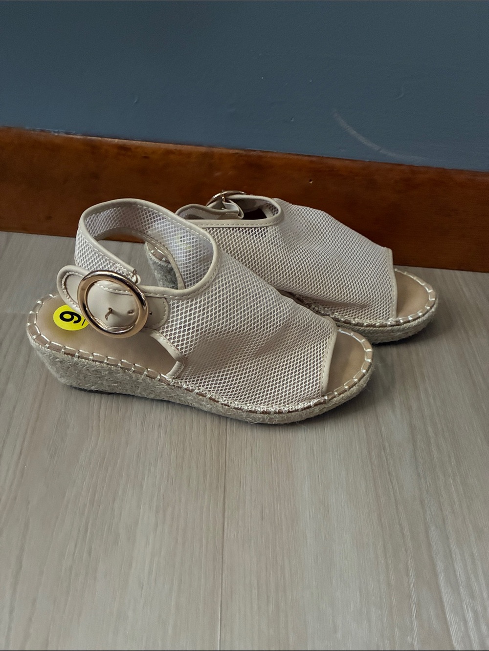 Catherine Malandrino Beige Mesh Wedge Sandals